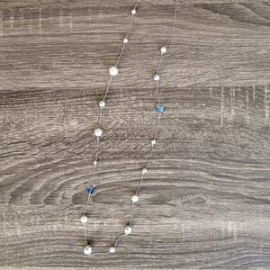 Pearl and Crystal Sterling Silver Long Necklace
